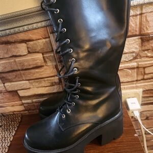 Platform Black Lace-Up Women's Boots